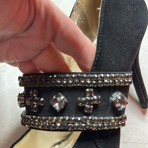 Avon Mark. Black Suede Jewel Encrusted High Heels Size 9 - Picture 8 of 12